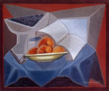 fruta y libro juan gris Pinturas al óleo
